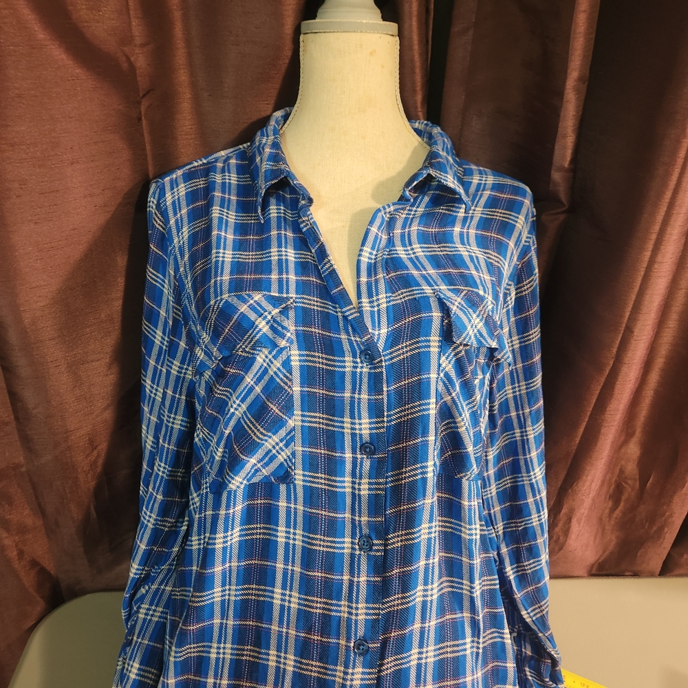 Velvet Heart Blue White Plaid Long Sleeve Shirt Size 2X